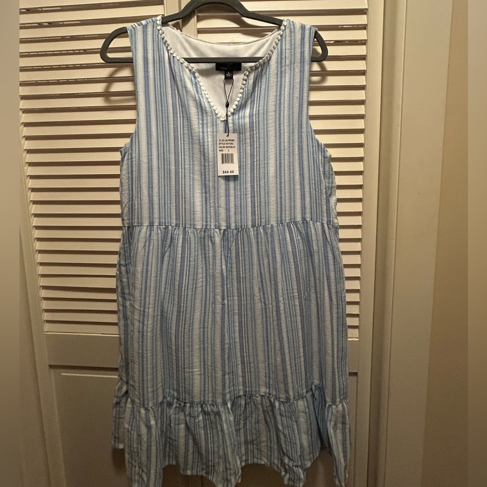 Ronni Nicole Light Blue and White Striped Dress NWT
